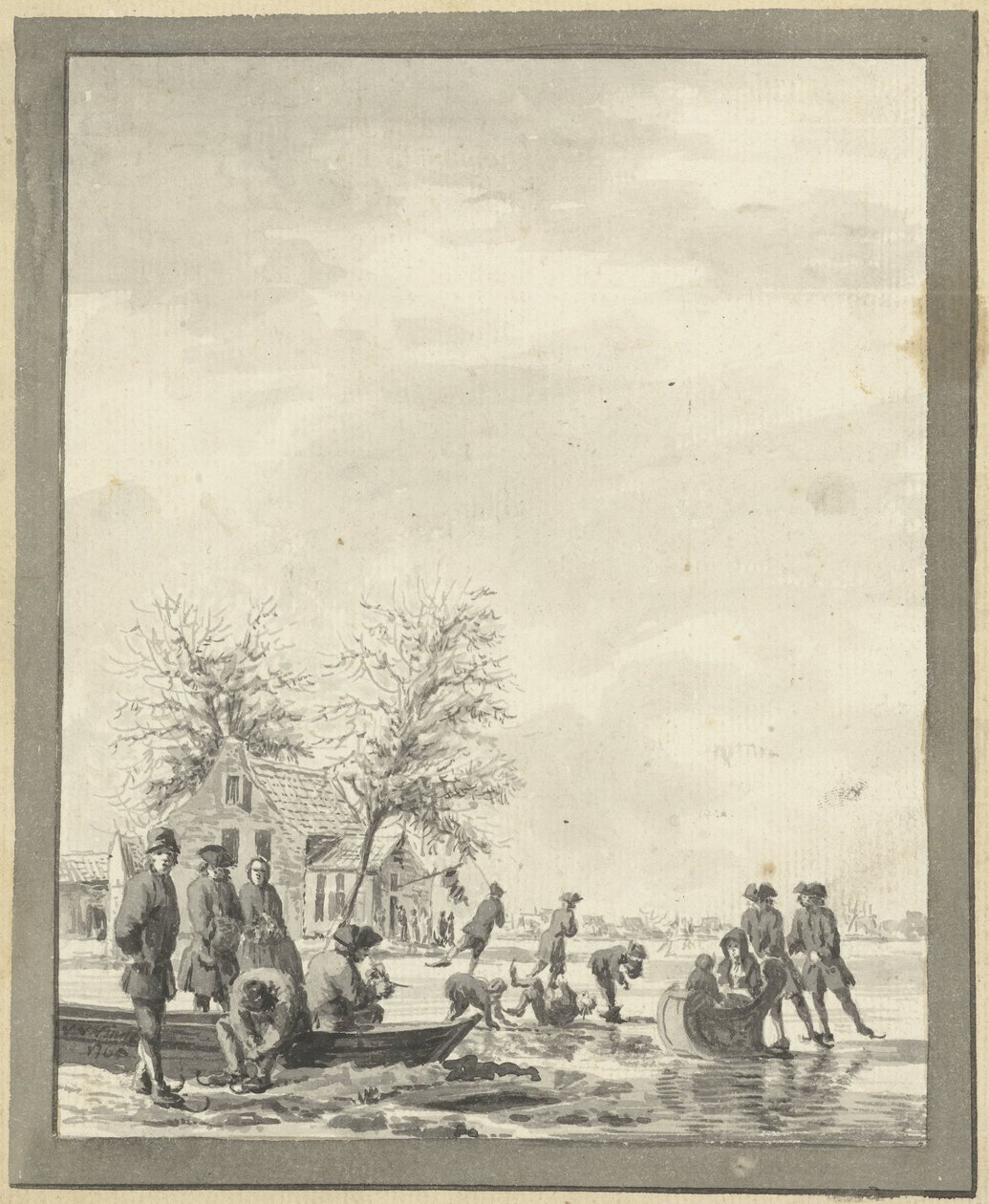 Entretenimiento sobre hielo en el Buiten Spaarne cerca de Haarlem en el Herberg de Vincent Jansz. van der Vinne