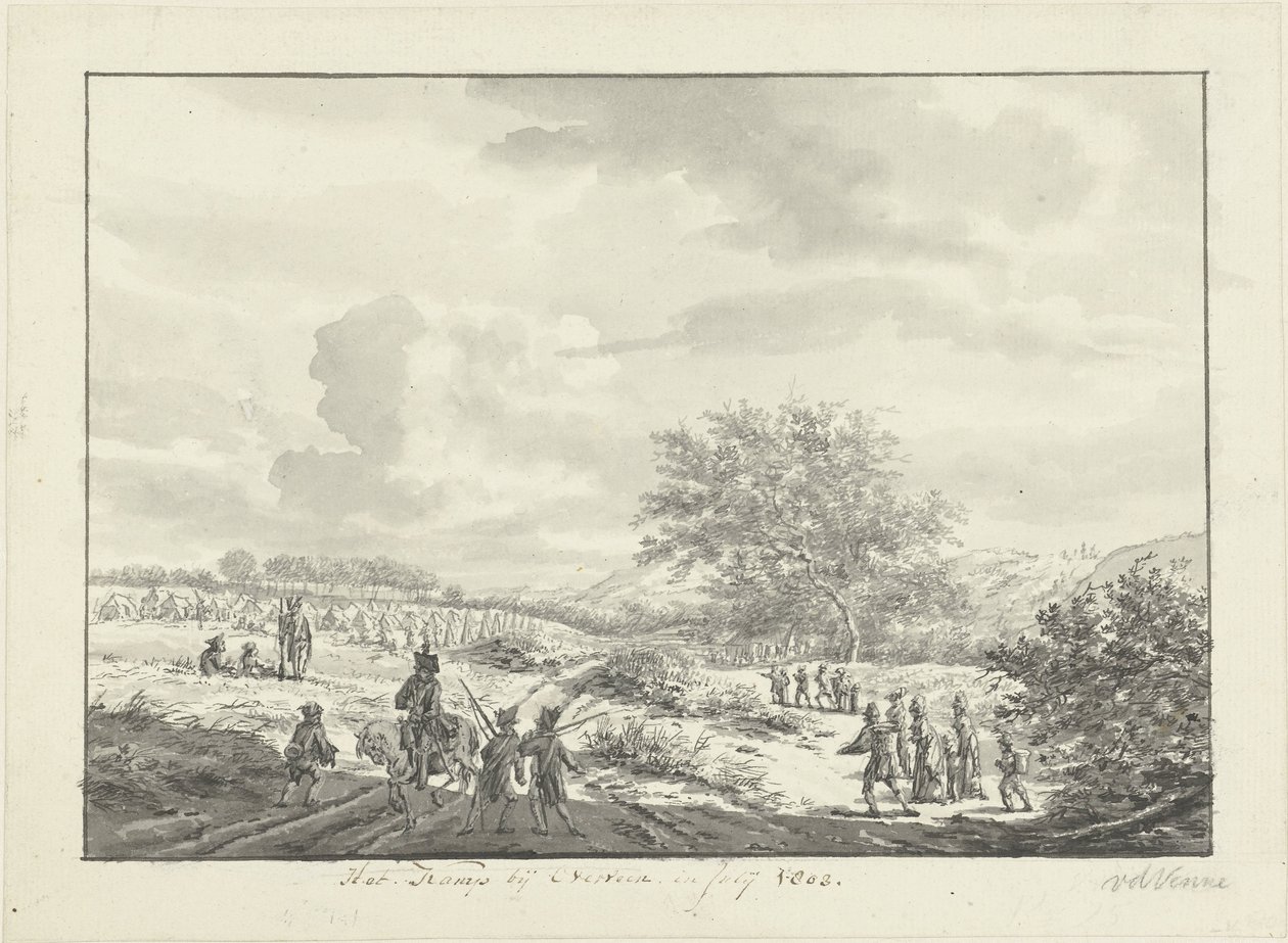 Campamento del ejército en las dunas cerca de Overveen en julio de 1803 The Camp cerca de Overveen, en julio de 1803 (título sobre el objeto) de Vincent Jansz. van der Vinne