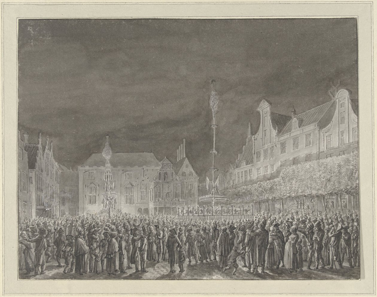 Celebración de la Proclamación de la Alianza con Francia en el Grote Markt de Haarlem, 1795 de Vincent Jansz. van der Vinne