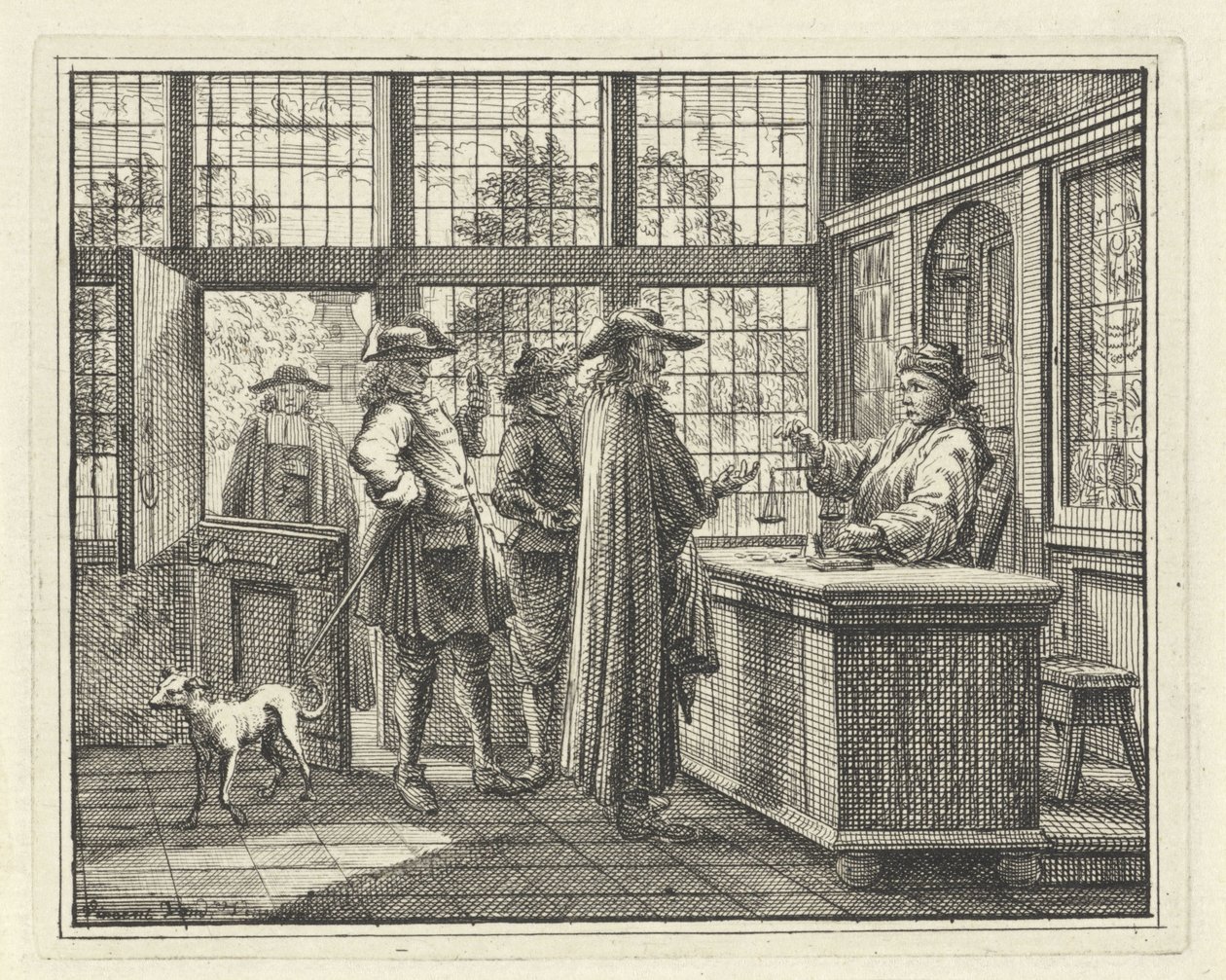 Interior con escala de oro y clientes. de Vincent Laurensz. van der Vinne (II)