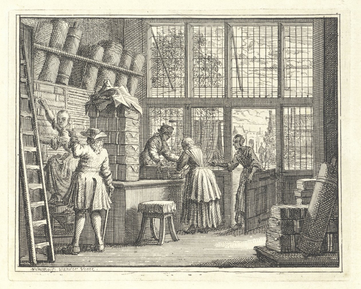 Interior de una tienda de telas de Vincent Laurensz. van der Vinne (II)