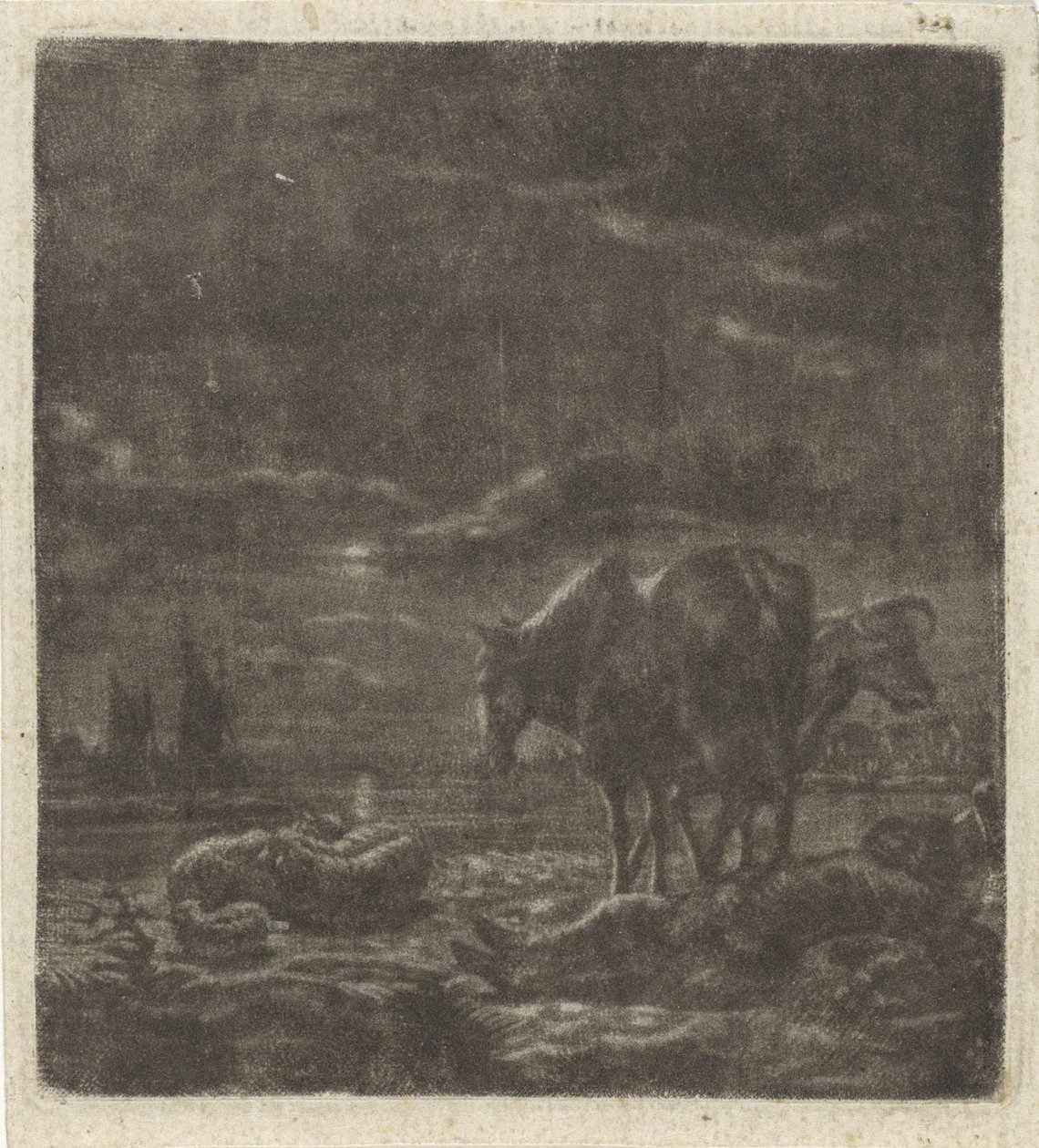 Paisaje nocturno con pastor dormido y ganado. de Vincent Laurensz. van der Vinne (II)