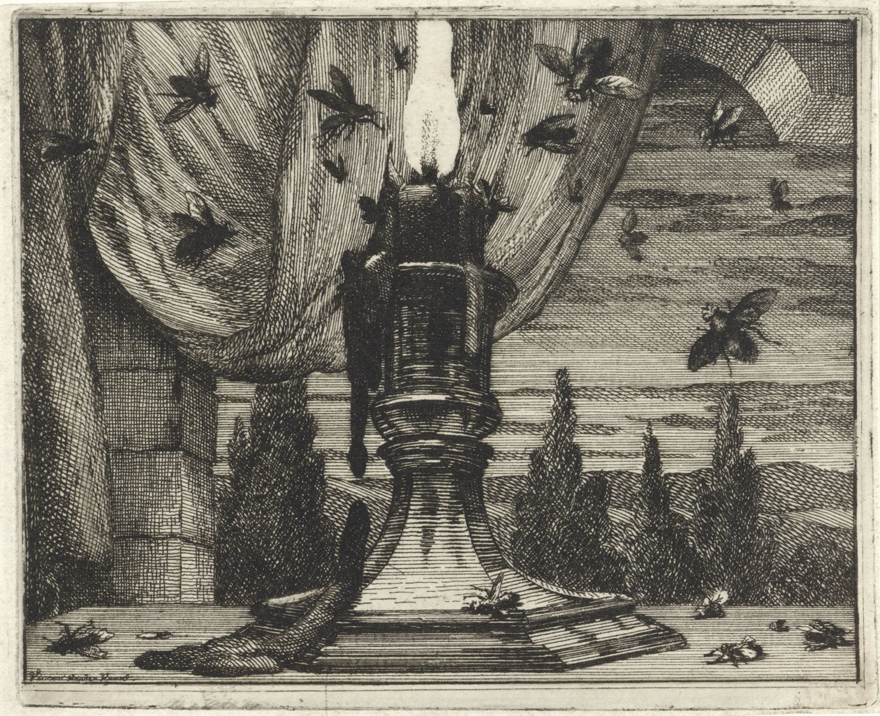 Las moscas vienen a la luz de una vela de Vincent Laurensz. van der Vinne (II)
