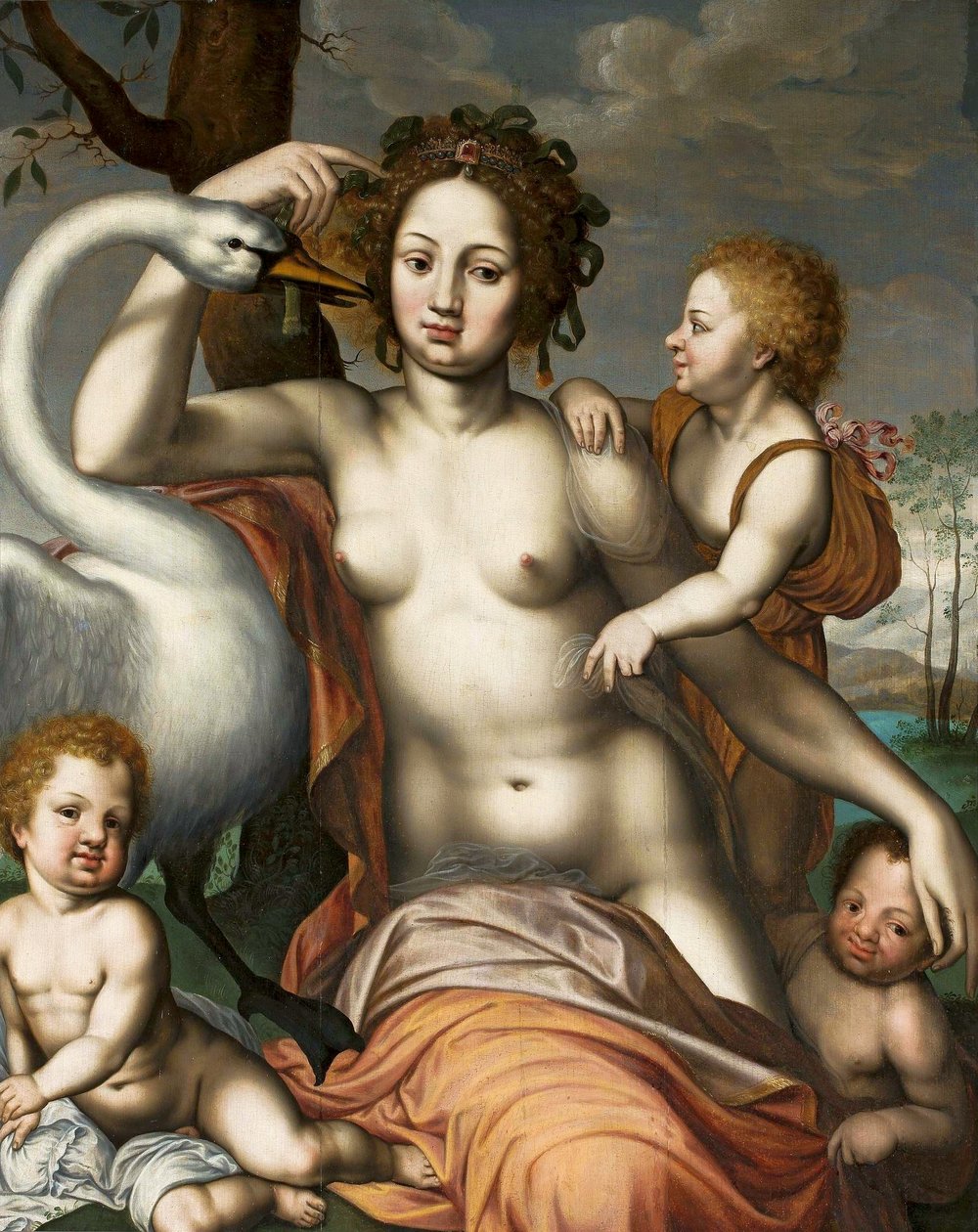 Leda con cisne y niños. de Vincent Sellaer