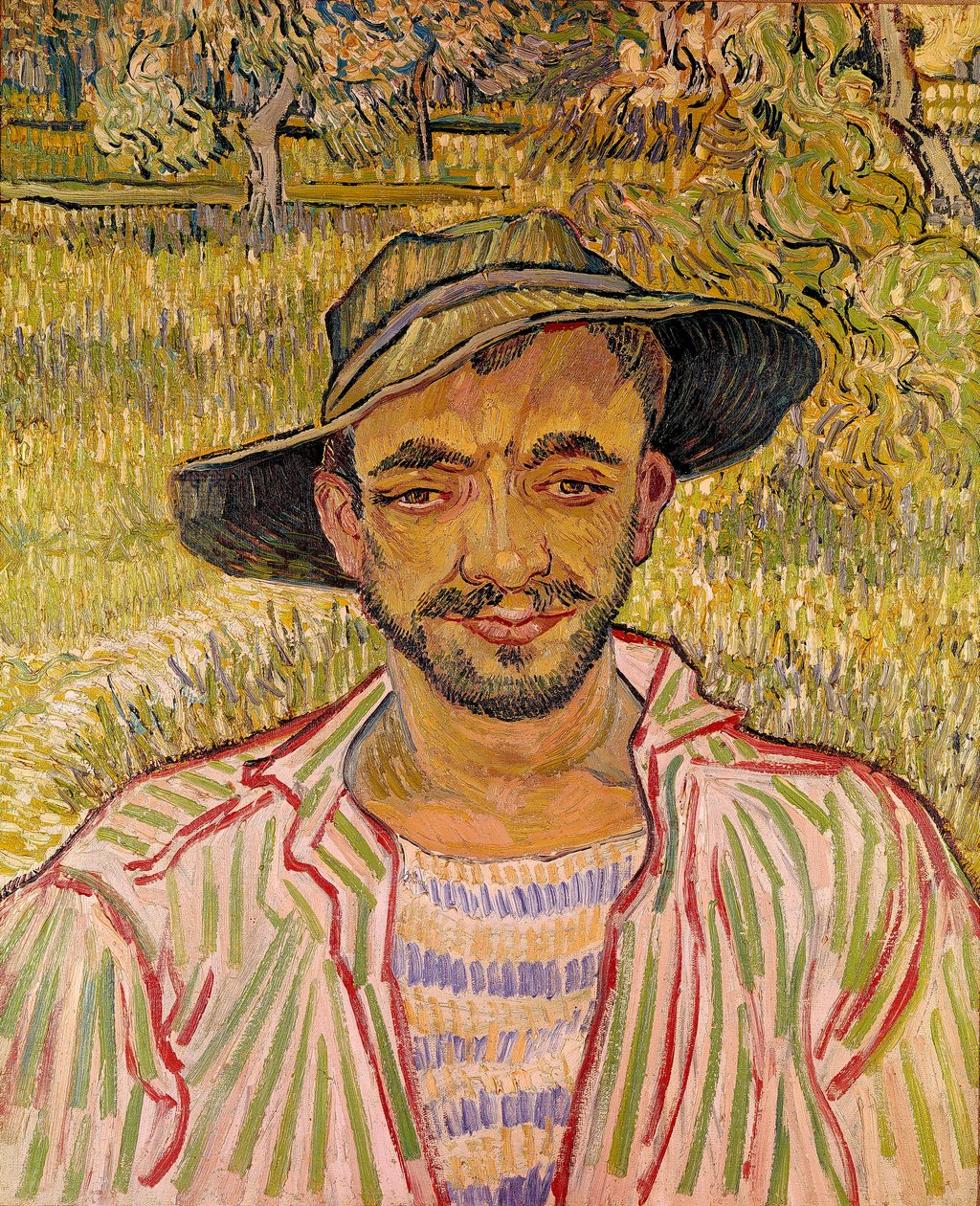 Busto de campesino con sombrero de paja. Pintura de Vincent Van Gogh (1853-1890) 1889. Galleria Nazionale d