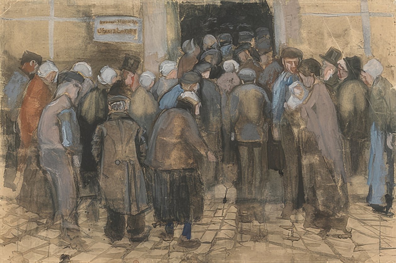 Los pobres y el dinero (Multitud frente a la oficina de la lotería estatal). 1882 de Vincent van Gogh