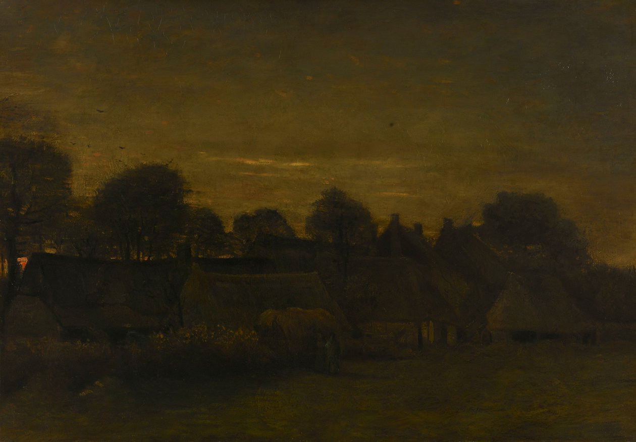 Aldea agrícola al anochecer de Vincent van Gogh