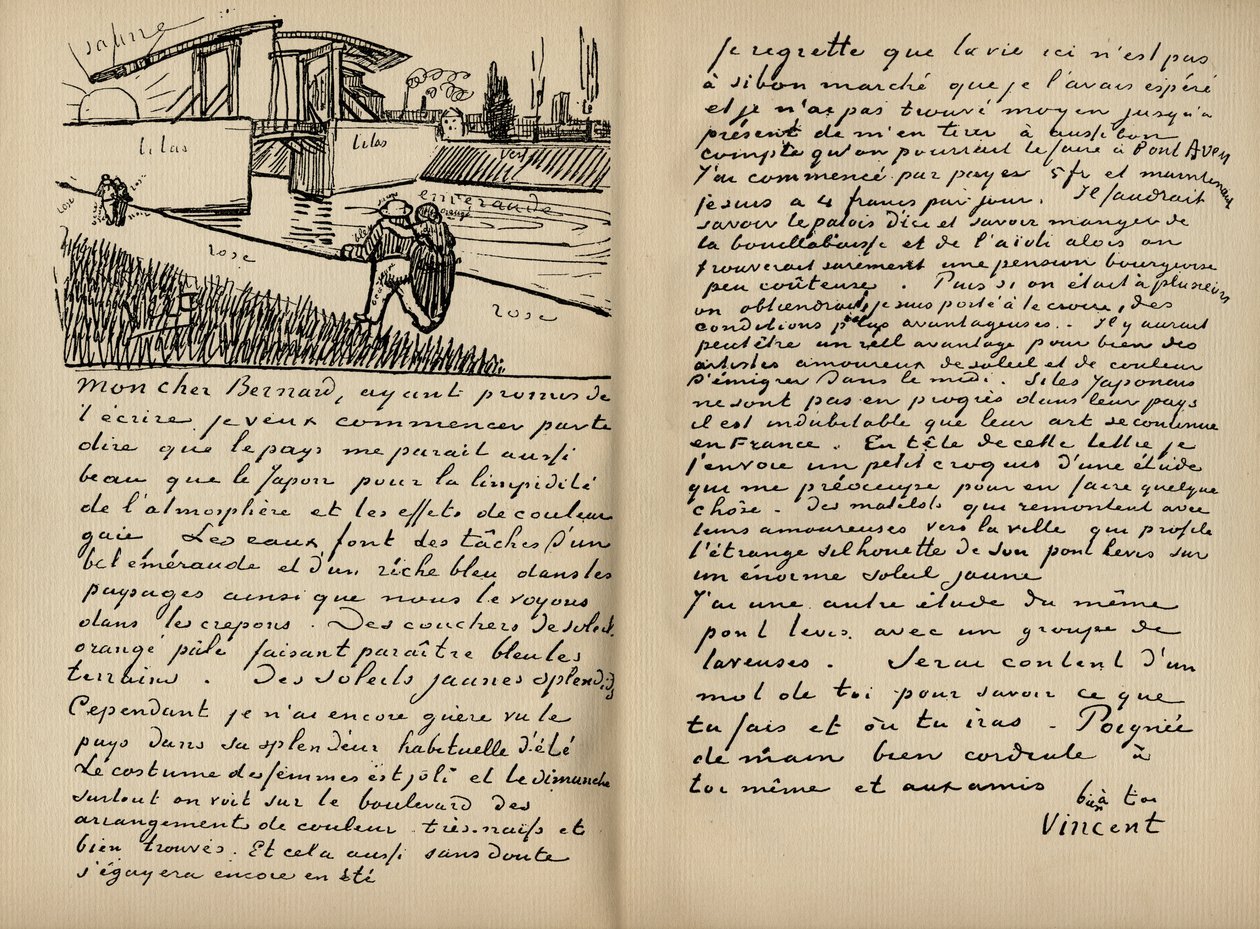 Facsímil de una carta de Vincent Van Gogh a Emile Bernard el 18 de marzo de 1888, del libro 