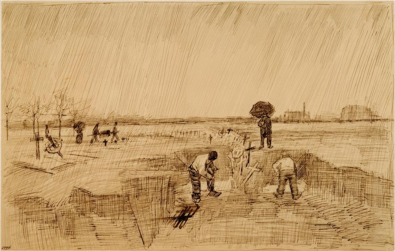 Cementerio bajo la lluvia de Vincent van Gogh