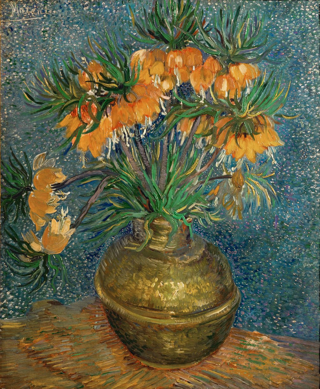 Fritillary imperial crown in a copper vase (óleo sobre lienzo) de Vincent van Gogh