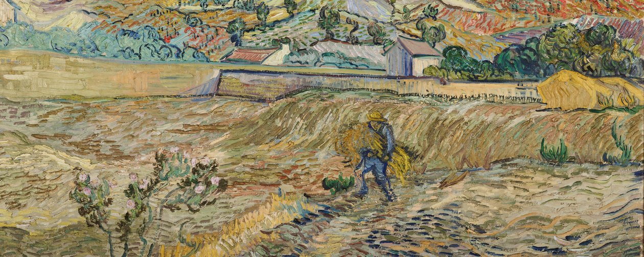 Paisaje de Saint-Rémy (Campo cercado con un campesino) de Vincent van Gogh