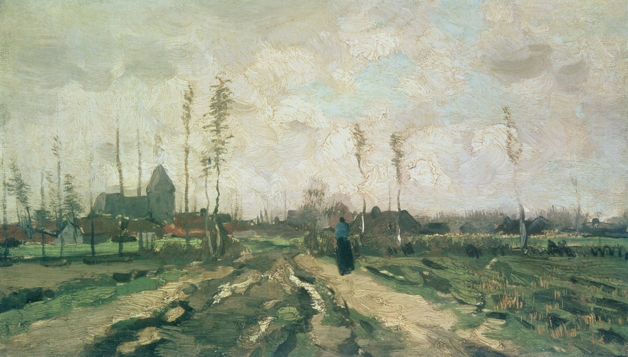 Paisaje con una iglesia y casas, Nuenen, 1885 de Vincent van Gogh