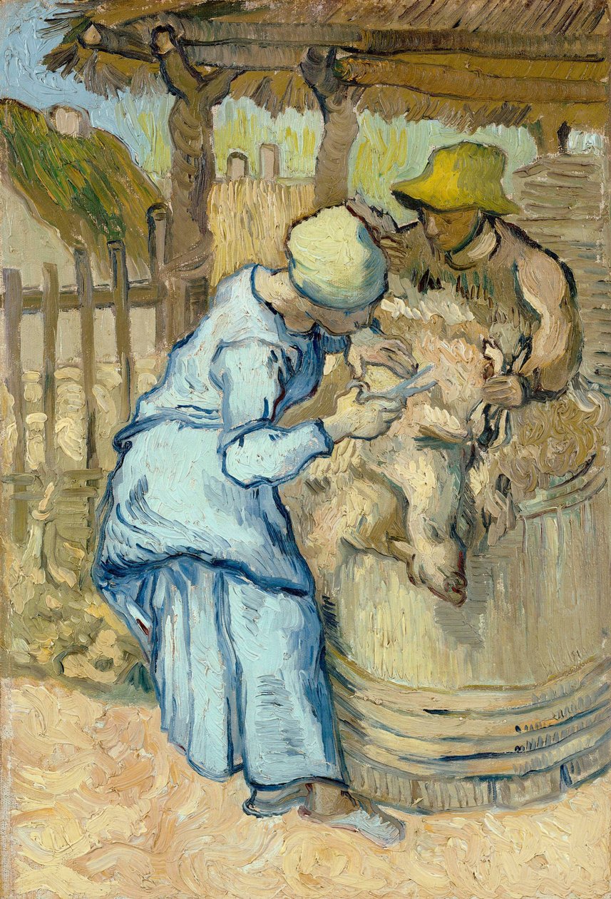 Los esquiladores de ovejas - Pintura de Vincent van Gogh (1853-1890), según Jean Francois Millet (1814-1875), óleo sobre lienzo de Vincent van Gogh