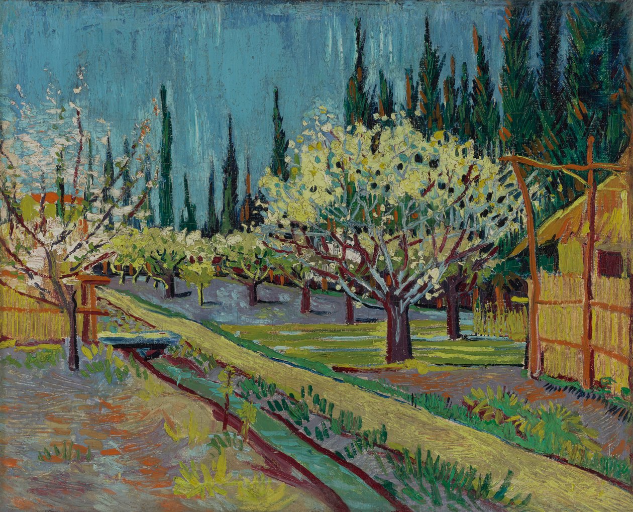 Huerta rodeada de cipreses de Vincent van Gogh