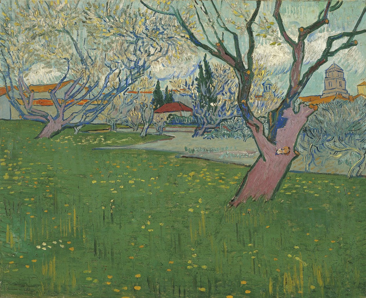 Huertos en flor, vista de Arlés de Vincent van Gogh