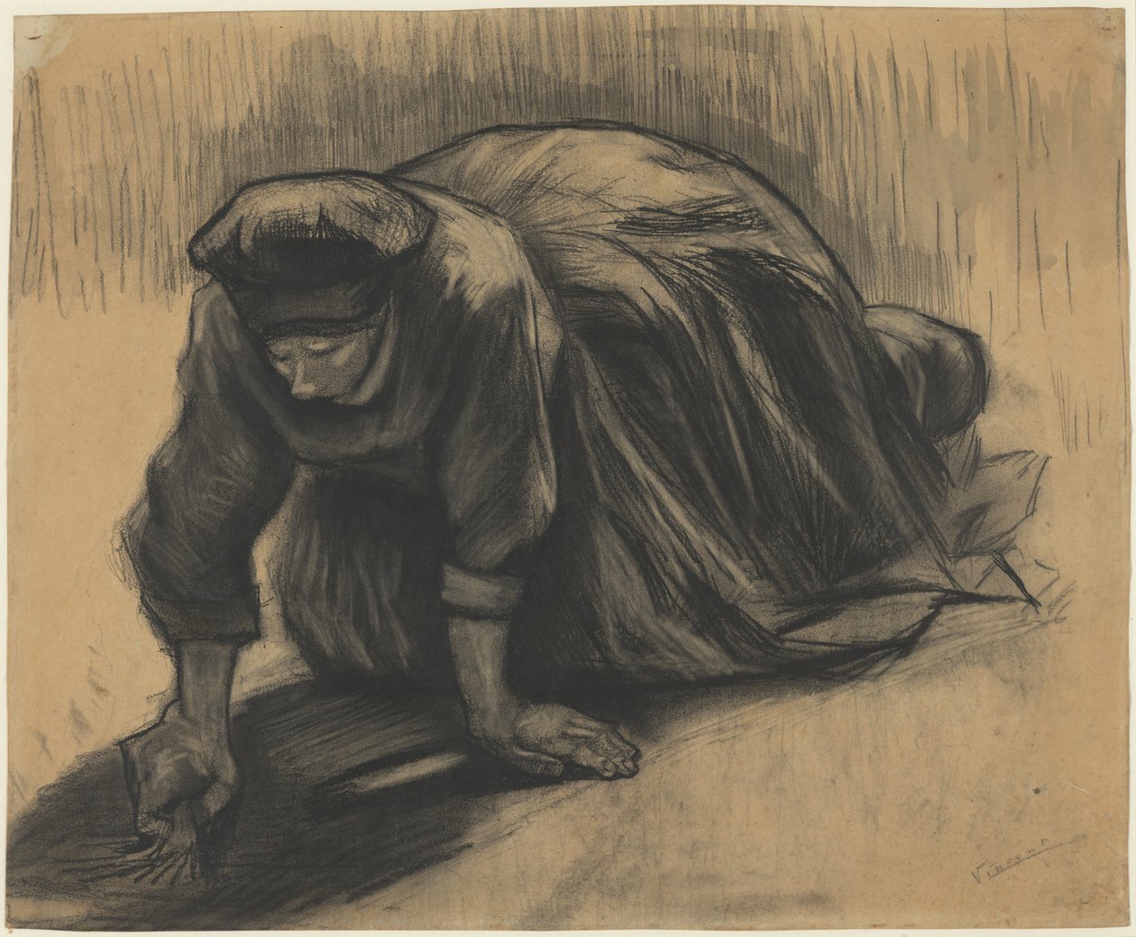Campesina arrodillada arrancando zanahorias de Vincent van Gogh