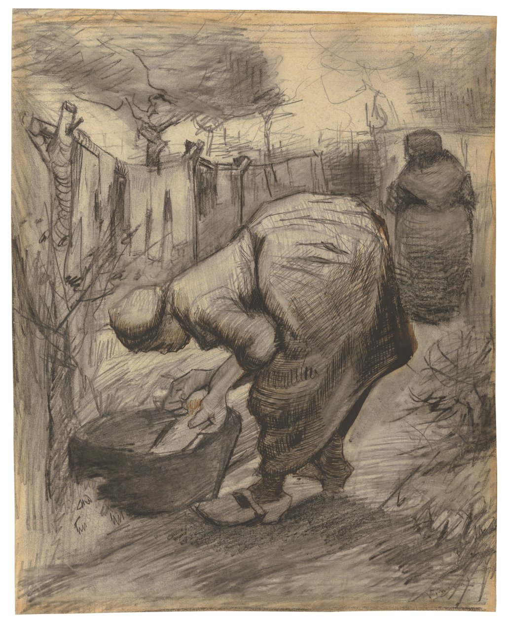 Campesina con lavabo en un jardín de Vincent van Gogh