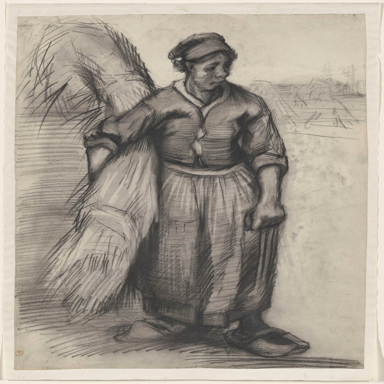 Campesina que lleva una gavilla de trigo, vista de frente de Vincent van Gogh