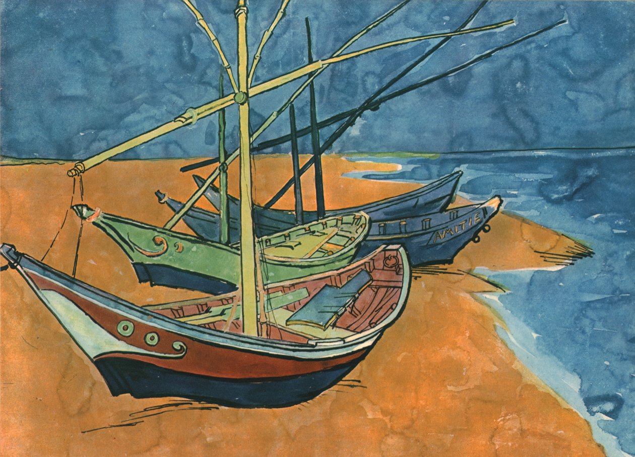 Barcos de vela en la playa de Les Saintes-Maries, junio de 1888, 1947 de Vincent van Gogh