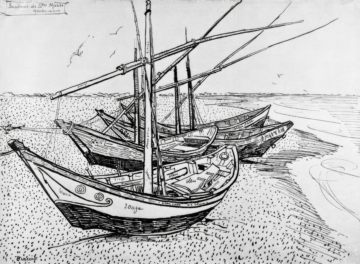 Barcos de vela en Saintes-Maries de Vincent van Gogh