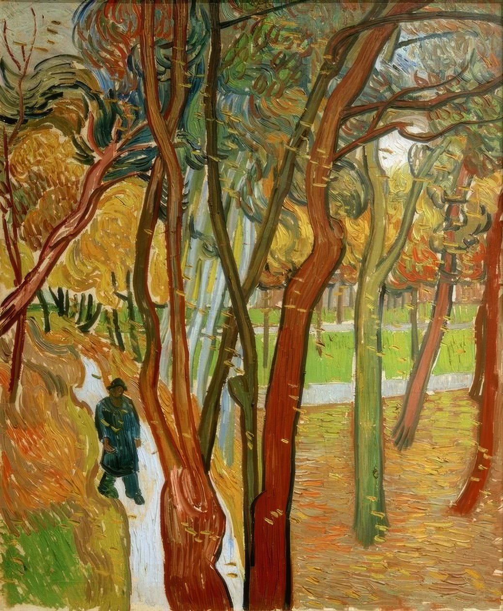 Paseantes en el parque con hojas caídas de Vincent van Gogh