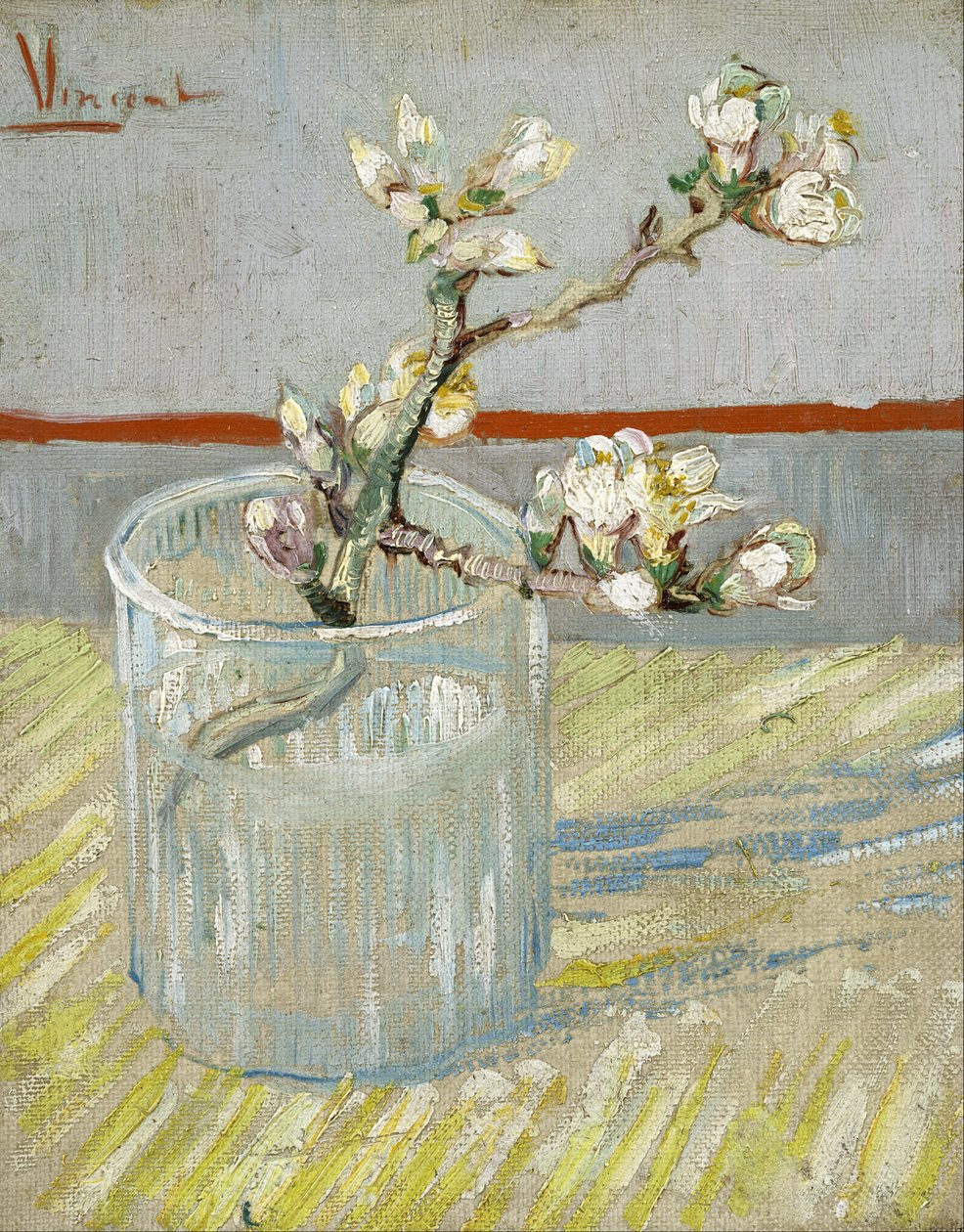 Ramita de almendro en flor en un vaso de Vincent van Gogh