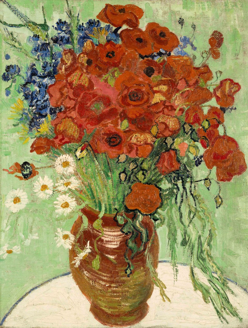 Naturaleza muerta, jarrón con margaritas y amapolas de Vincent van Gogh