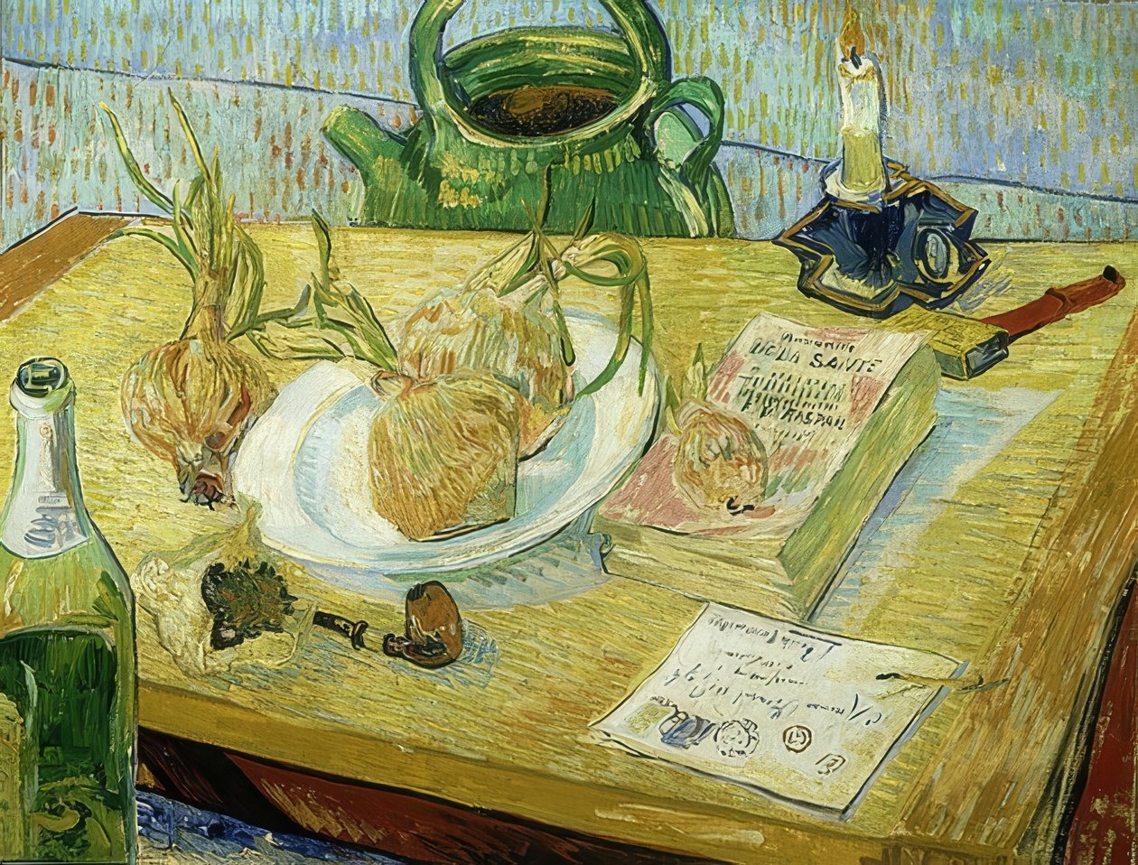 Naturaleza muerta con tablero de dibujo, pipa, cebollas y lacre de Vincent van Gogh