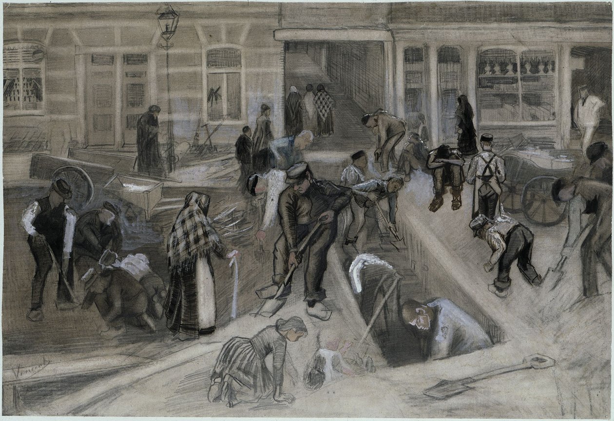 Trabajadores de la carretera excavando un hueco de escalera de Vincent van Gogh