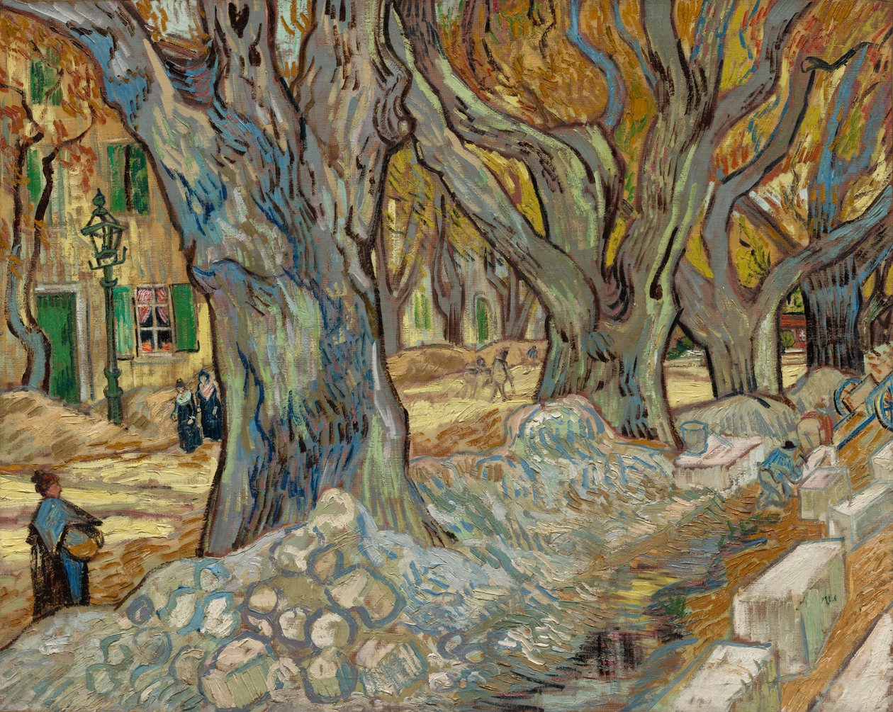 Los grandes plátanos (Peones camineros en Saint-Rémy) de Vincent van Gogh