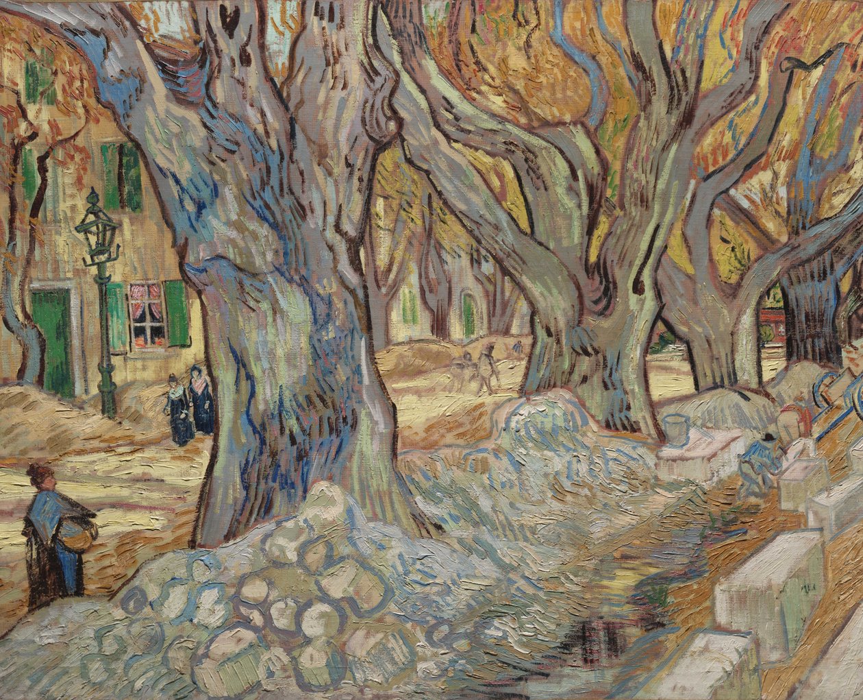Los grandes plátanos, o reparadores de caminos en Saint-Rémy, 1889 de Vincent van Gogh