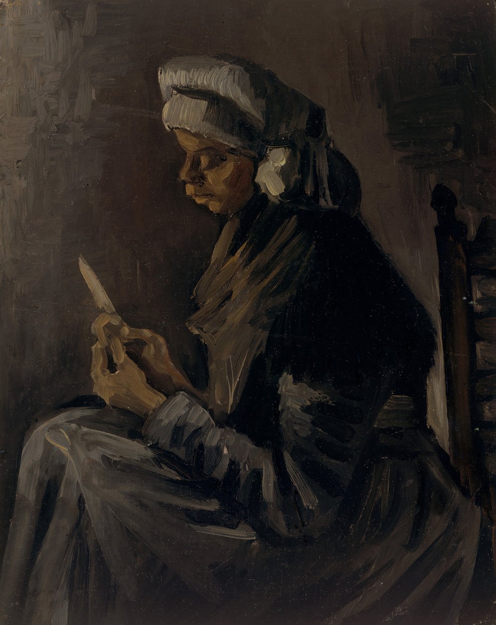 La peladora de patatas reverso: Autorretrato con sombrero de paja de Vincent van Gogh