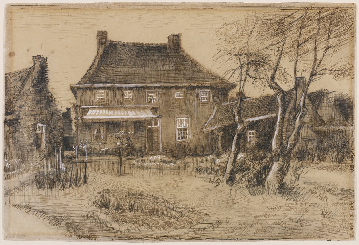 La vicaría en Neunen: vista desde atrás, con el estudio del artista a la derecha, c.1884 de Vincent van Gogh