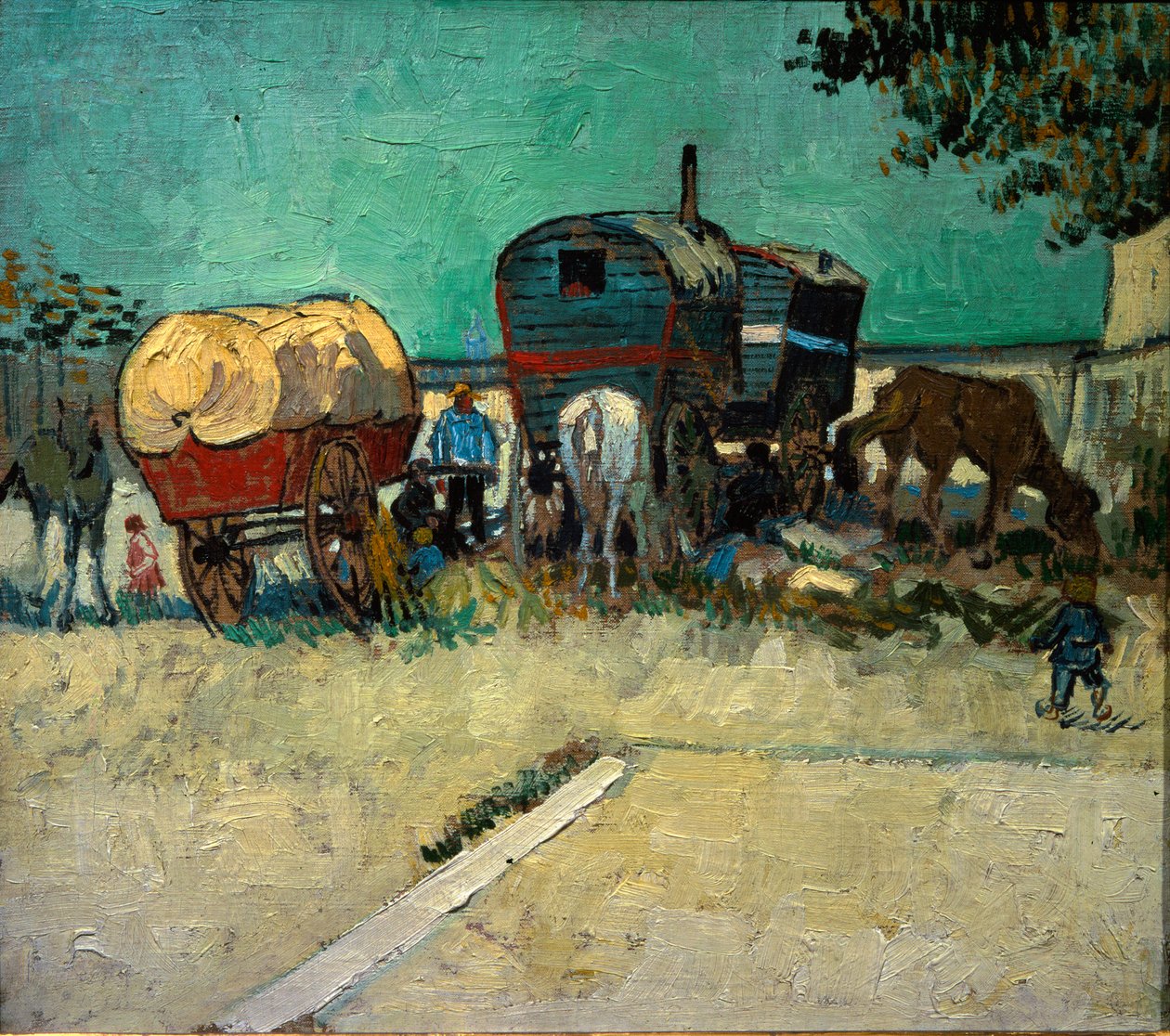 Caravanas, campamento bohemio en las cercanías de Arles de Vincent van Gogh