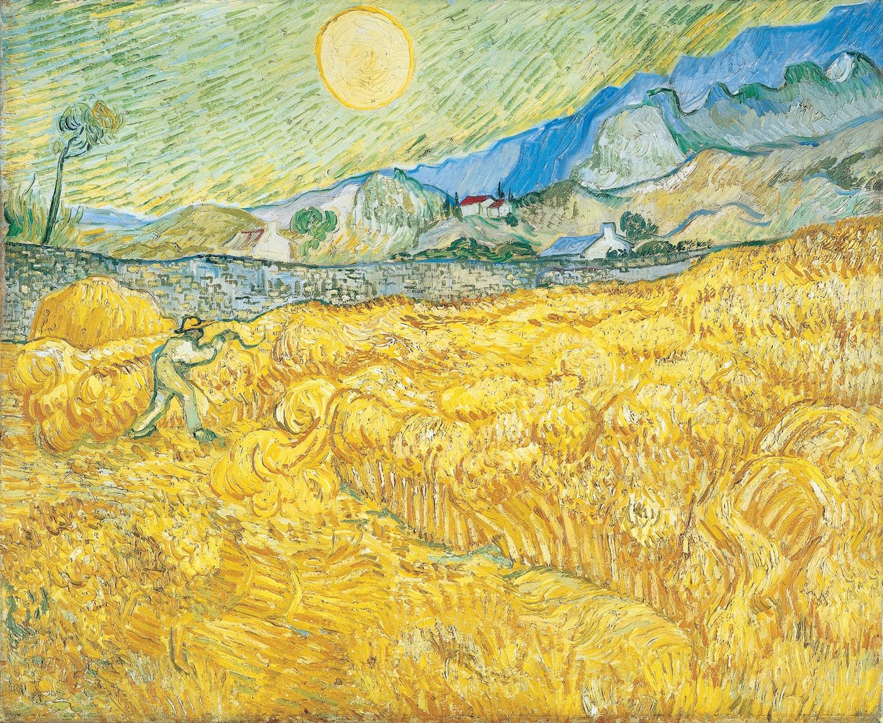 Campo de trigo detrás del Hospital Saint-Paul con una segadora de Vincent van Gogh