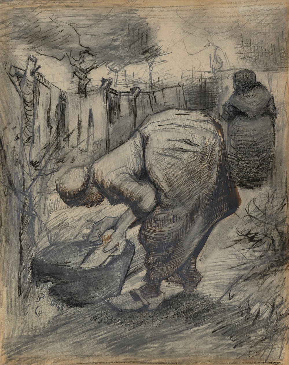Mujer junto al lavabo, en un jardín de Vincent van Gogh