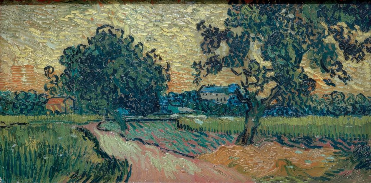 Dos perales y el castillo de Auvers (Paisaje en la de Vincent van Gogh