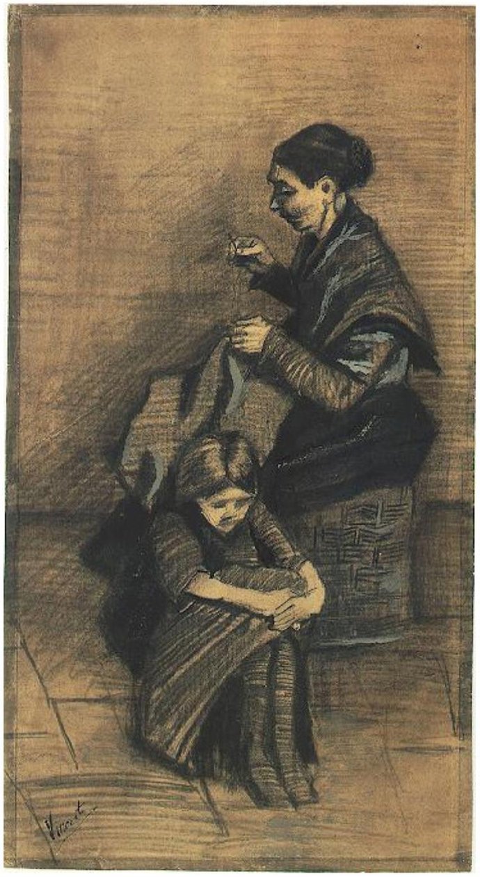 Sien sentada en una cesta con una niña F1072 Vincent van Gogh de Vincent van Gogh