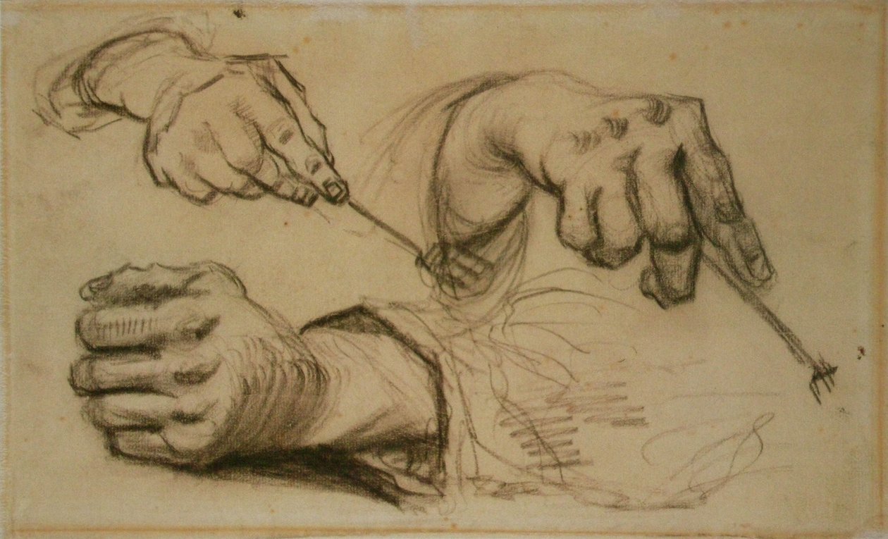 Estudio, tres manos, dos sosteniendo tenedores F 1161r JH 746 de Vincent van Gogh