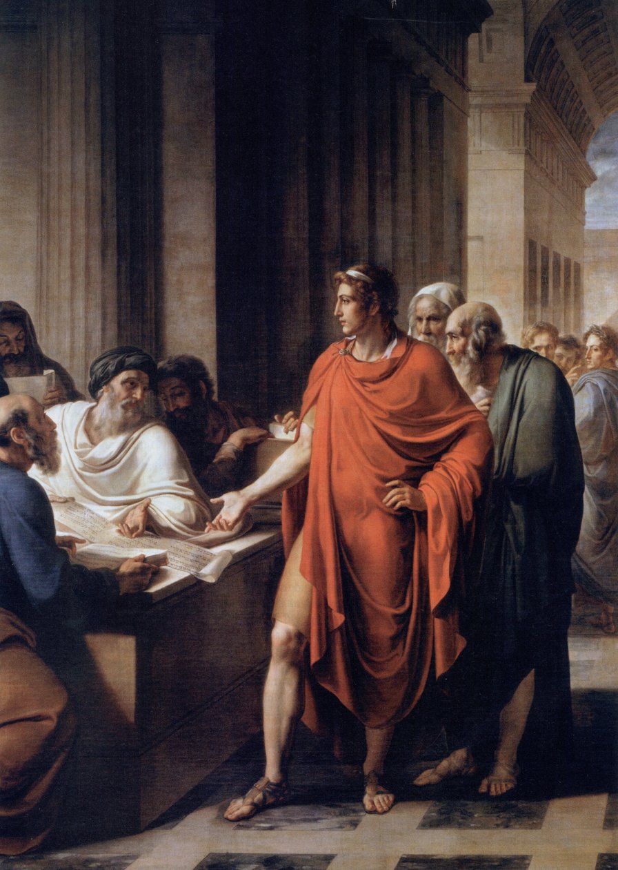 Ptolomeo II Filadelfo examinando un rollo de papiro de Vincenzo Camuccini
