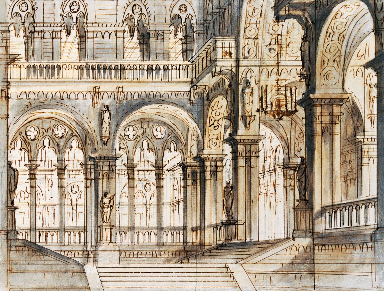 Escenografía de Francesco Bagnara para la tercera escena de Capuleti y Montecchi, ópera de Vincenzo Bellini (1801-1835), representada en el Teatro La Fenice de Venecia. de Vincenzo Bellini