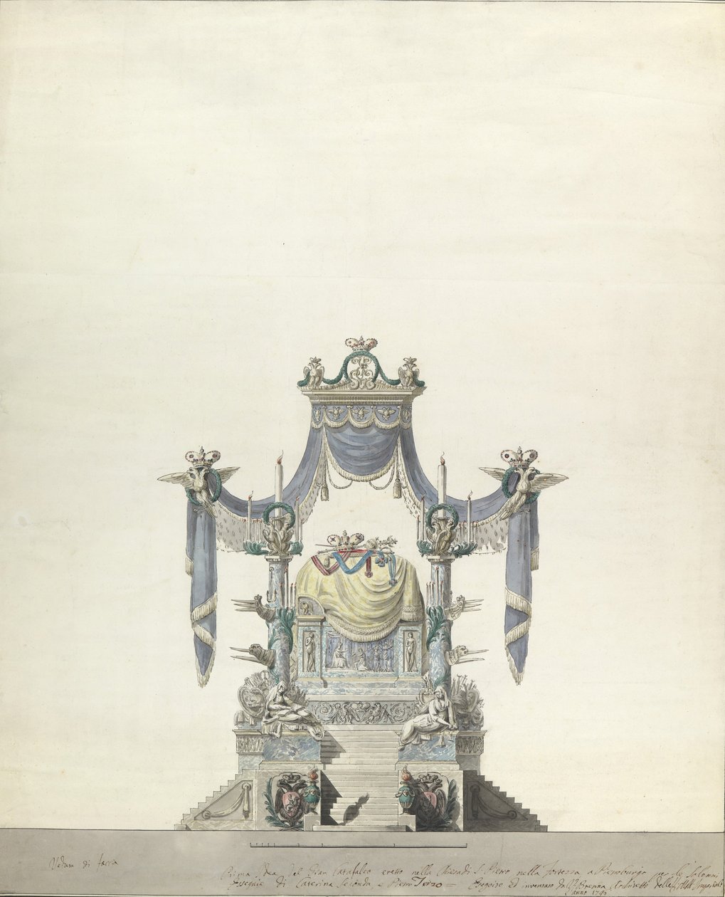 Catafalco para la Emperatriz Catalina la Grande de Rusia Elevación frontal, 1796 de Vincenzo Brenna