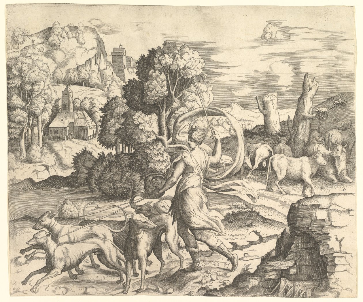 Diana la Cazadora en un Paisaje, ca. 1530-1542 de Vincenzo Caccianemici