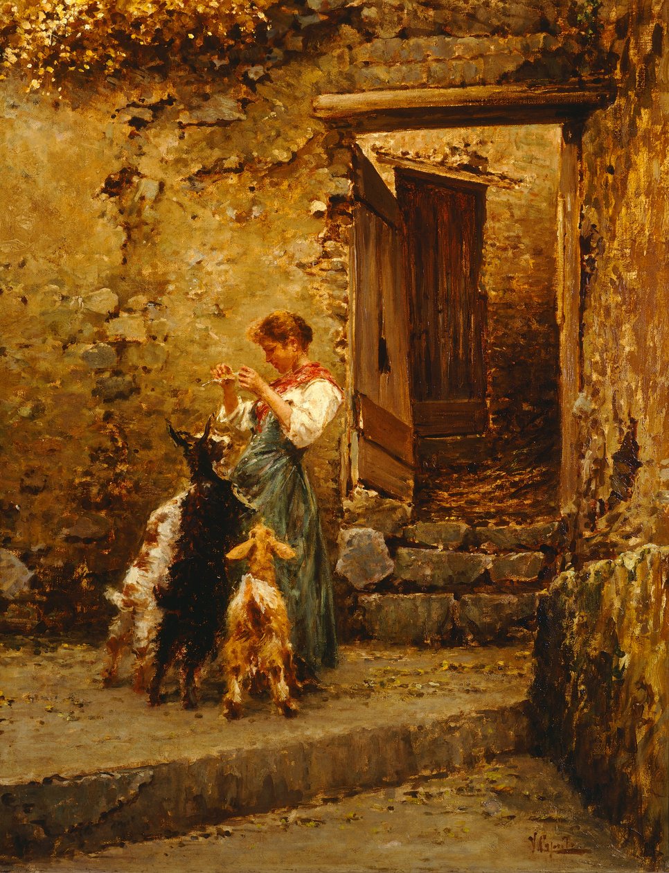 Campesino con cabras (óleo sobre lienzo) de Vincenzo Caprile