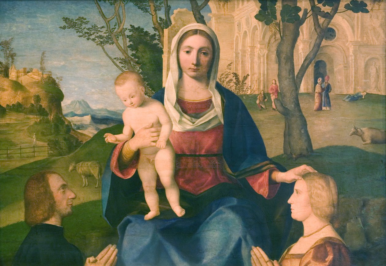 La Virgen y el Niño con un donante masculino y una donante femenina de Vincenzo Catena