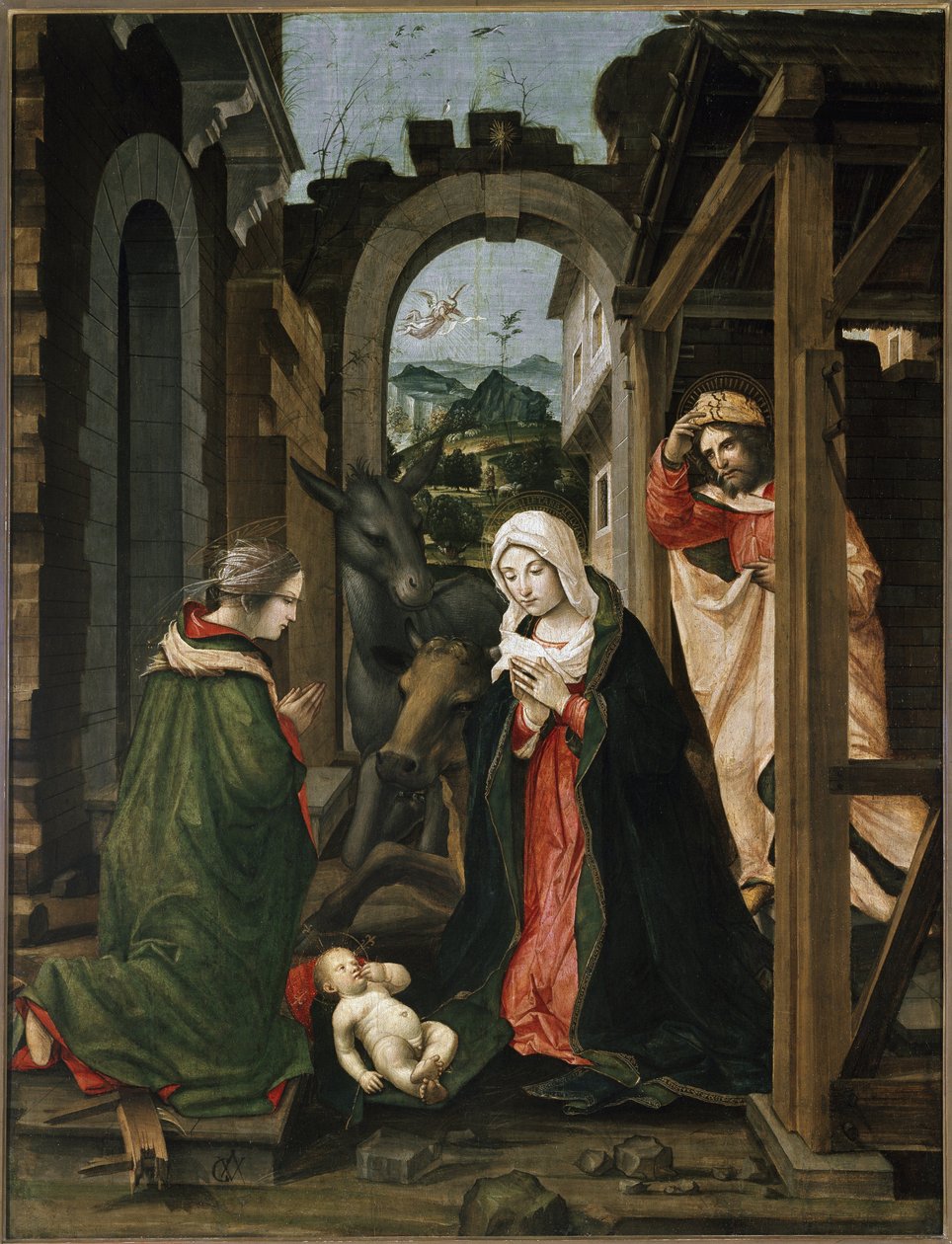 Nacimiento con Santa Catalina de Alejandría (óleo sobre tabla) de Vincenzo Civerchio