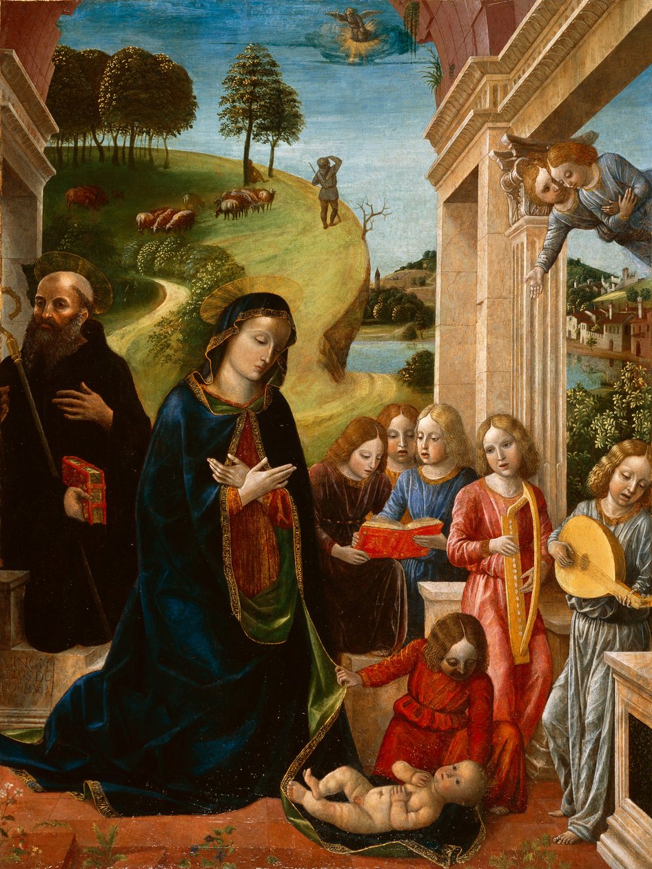 Adoración del Niño con San Benito y Ángeles, c.1478 de Vincenzo Foppa