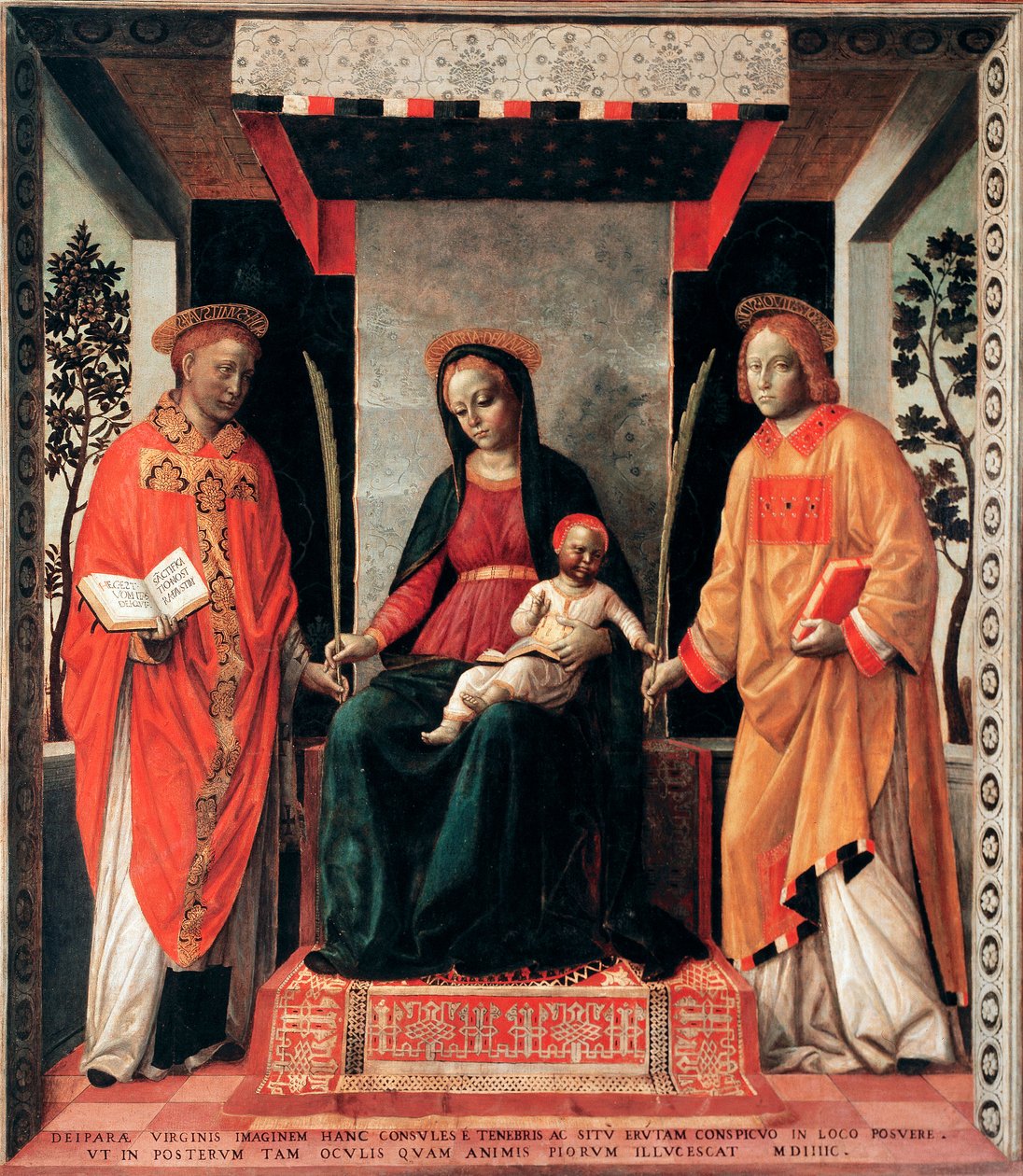 Virgen y Niño rodeados por los santos Faustin y Giovita de Vincenzo Foppa