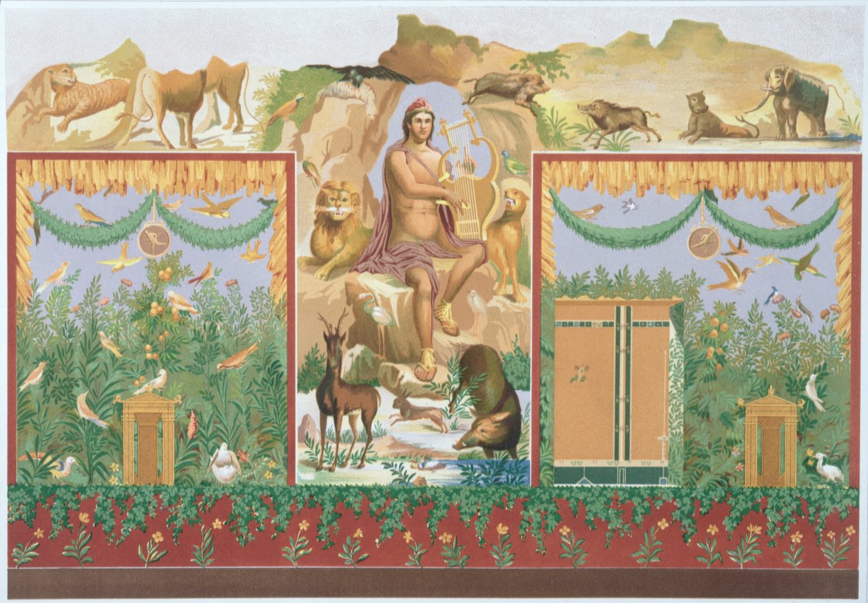 Orfeo Domando a los Animales, reconstrucción de un fresco de Pompeya de Vincenzo Loria