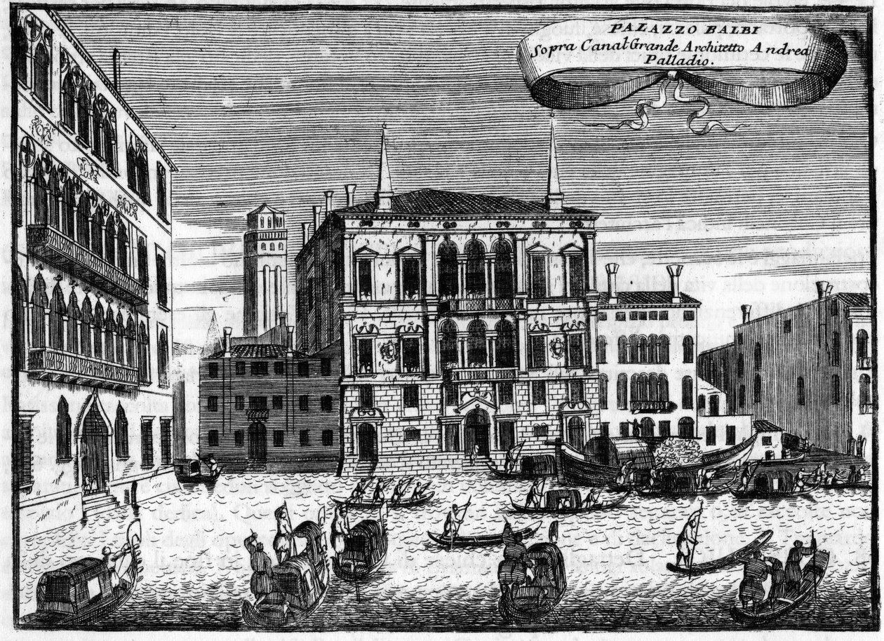Venecia, Italia: Palazzo Balbi por el arquitecto Andrea Palladio en “Singolarita di Venezia” de Vincenzo Coronelli (1650-1718) de Vincenzo Maria Coronelli